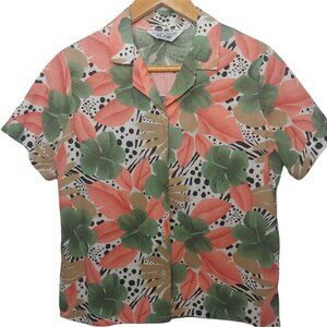 Vintage Blair Womens M/L Blouse Animal Floral Print Tropical Jungle Short Sleeve